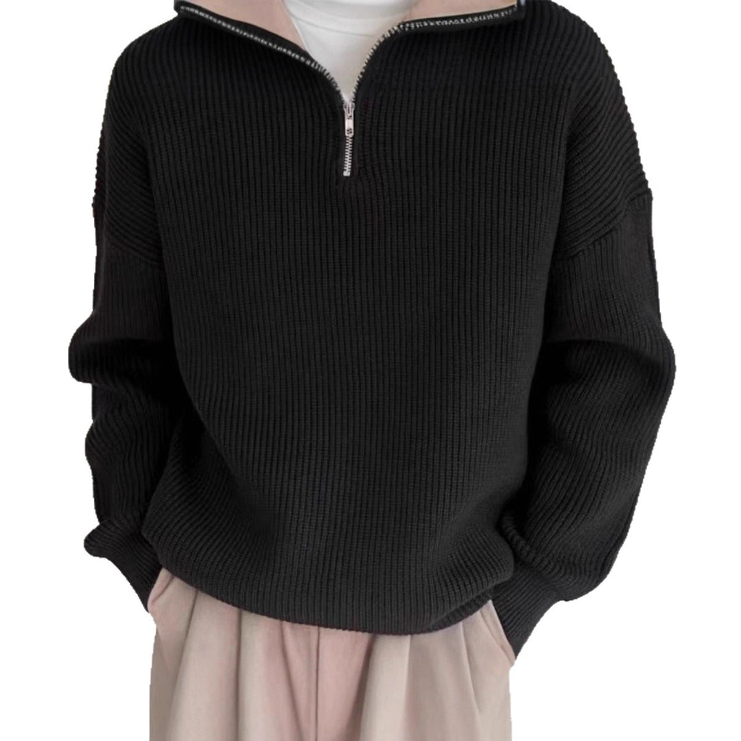 Men's knit sweater with stand-up collar and zipper