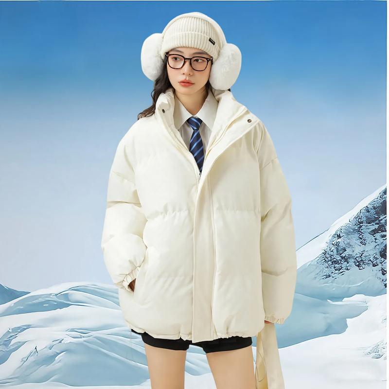 Unisex quilted jacket, stand-up collar, padded, solid color