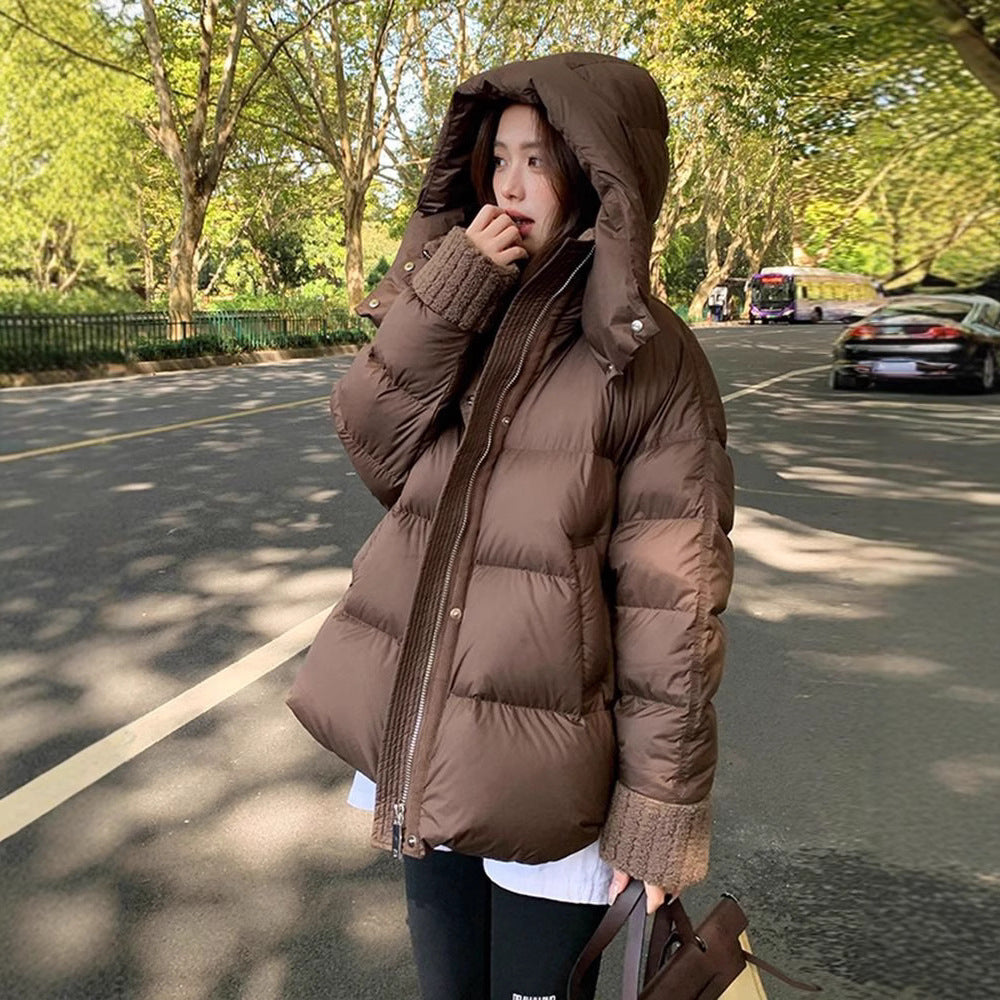 Padded winter jacket with lambskin imitation collar