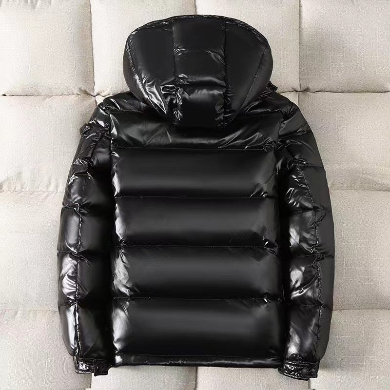 Short men's down jacket, hood, white duck down
