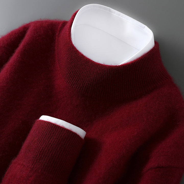 Men's wool sweater with stand-up collar, 100% wool