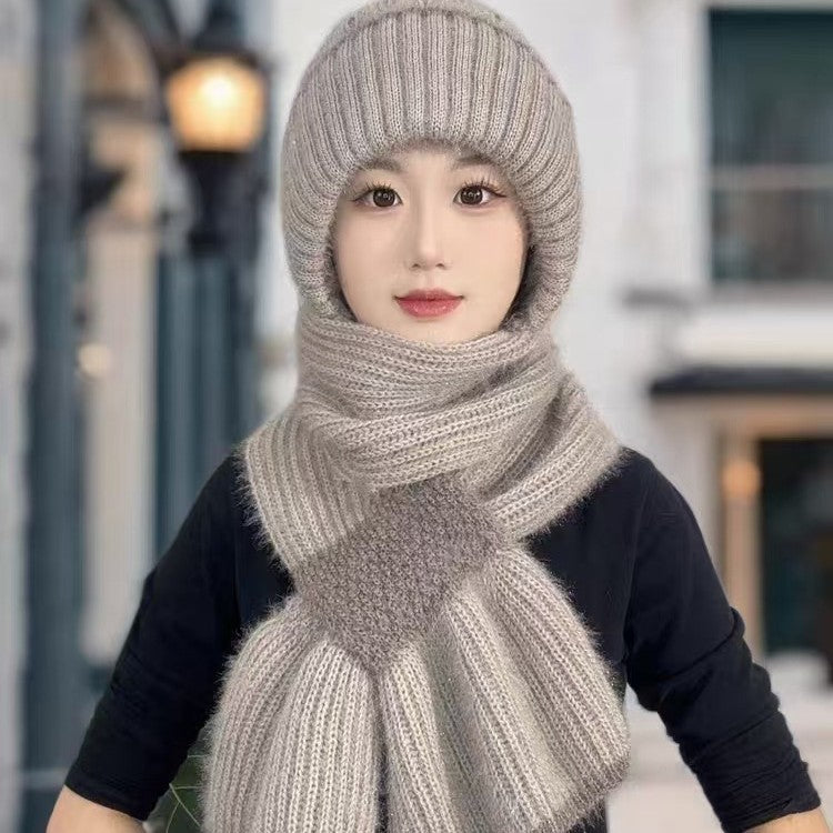 Knit hat and scarf set, lined, winter