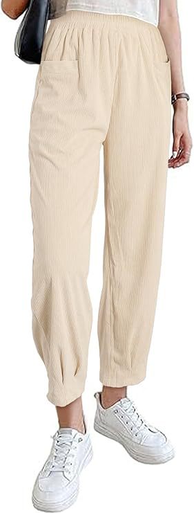 Women's corduroy pants, high cut, tapered