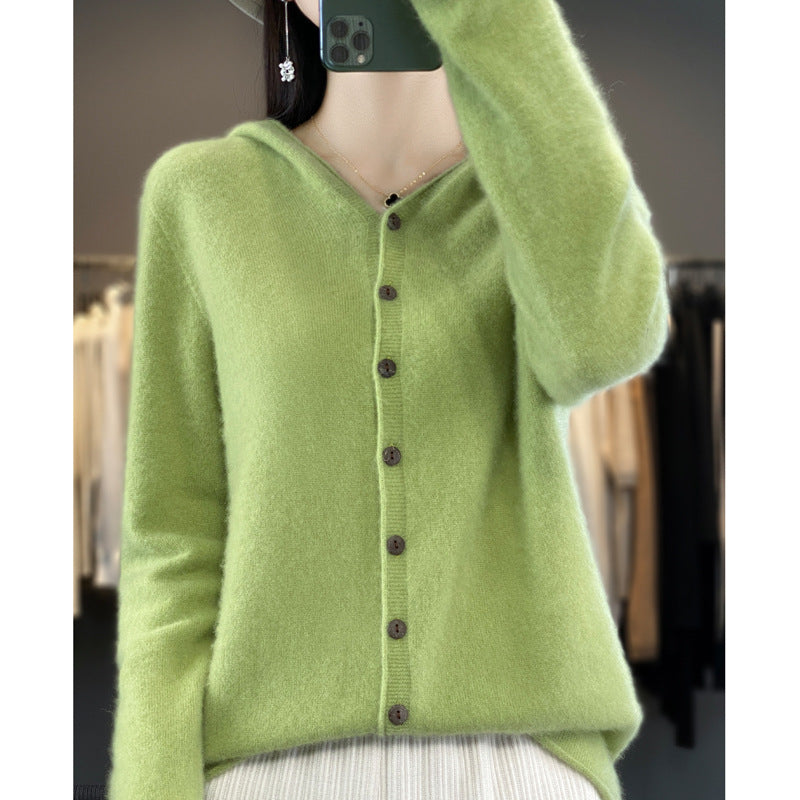 Women’s merino wool cardigan with hood