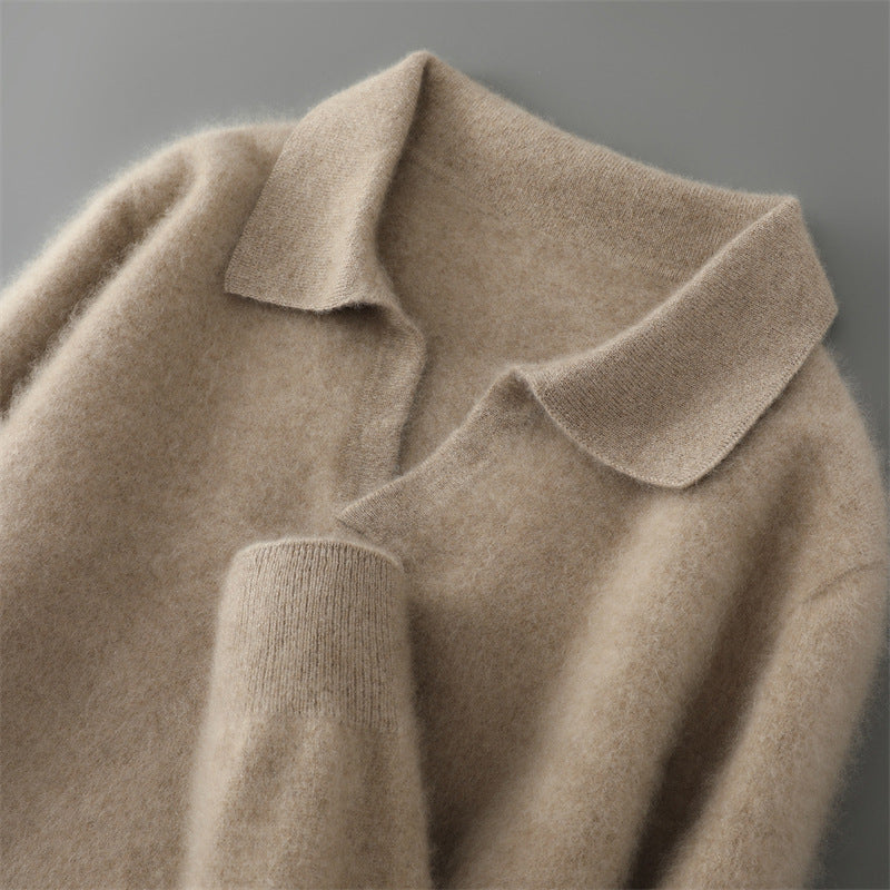 Men's Wool Sweater, Polo Collar, Solid Color