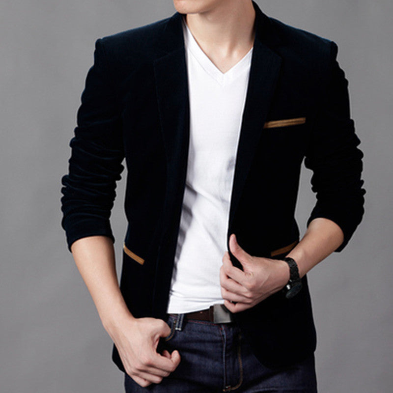 Men's velvet blazer slim fit with stretch and contrast-trimmed pockets Mune Fashion