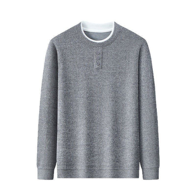 Men's knitted sweater, round neck, long sleeve, fake layer look