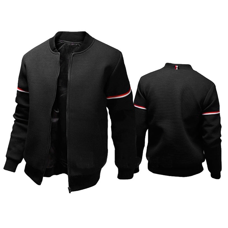 Men's structured bomber jacket with stand-up collar, ribbed cuffs, and contrast strips on sleeves Mune Fashion