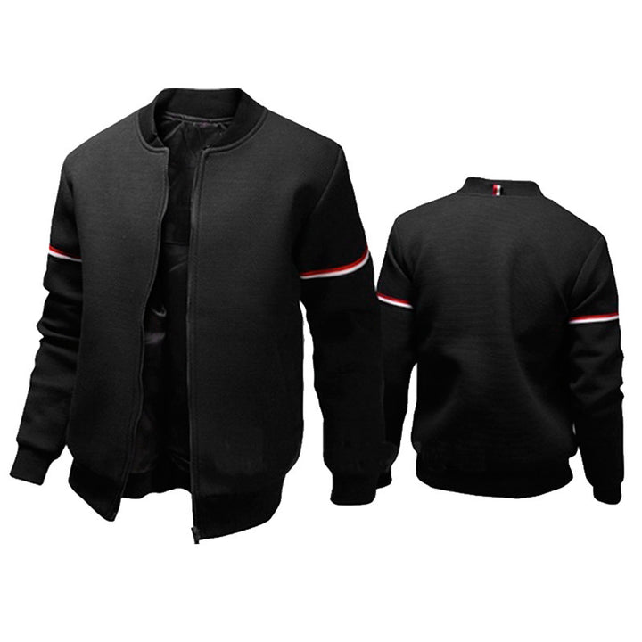 Men's structured bomber jacket with stand-up collar, ribbed cuffs, and contrast strips on sleeves Mune Fashion