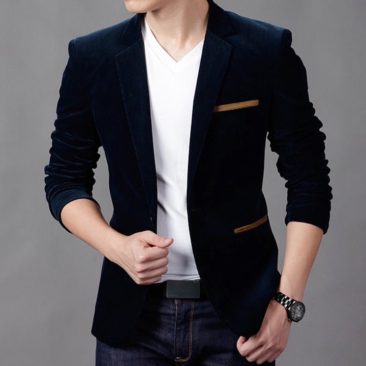Men's velvet blazer slim fit with stretch and contrast-trimmed pockets Mune Fashion
