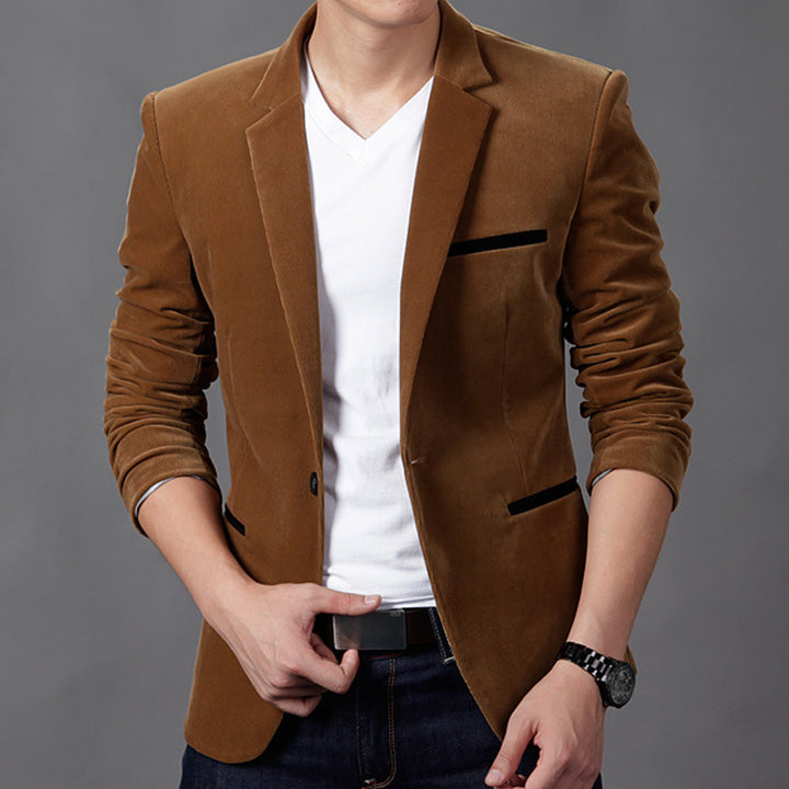 Men's velvet blazer slim fit with stretch and contrast-trimmed pockets Mune Fashion