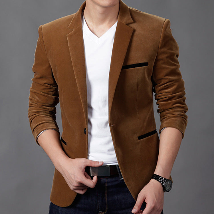 Men's velvet blazer slim fit with stretch and contrast-trimmed pockets Mune Fashion