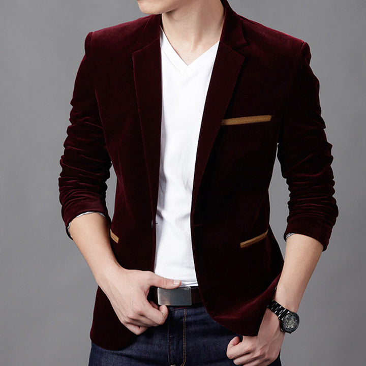 Men's velvet blazer slim fit with stretch and contrast-trimmed pockets Mune Fashion
