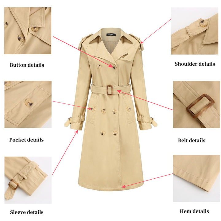 Women's nan trench coat with double-breasted button placket, waist belt and shoulder tabs Mune Fashion