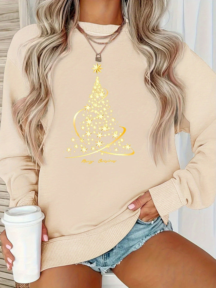 Mune | Jul Sweatshirt with Print Cotton Golden Christmas Tree Design