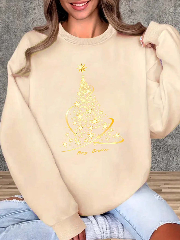 Mune | Jul Sweatshirt with Print Cotton Golden Christmas Tree Design