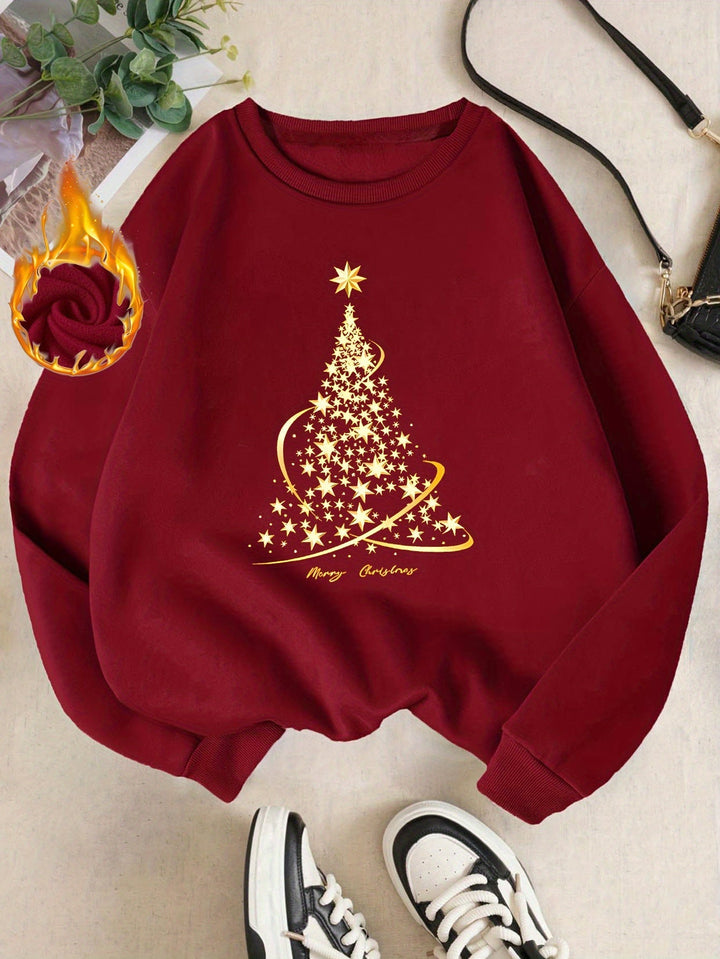 Mune | Jul Sweatshirt with Print Cotton Golden Christmas Tree Design