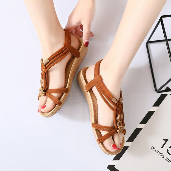 Women's braided Boho strap sandal with T-strap and padded comfort footbed Mune Fashion