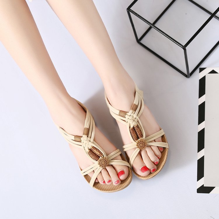 Women's braided Boho strap sandal with T-strap and padded comfort footbed Mune Fashion