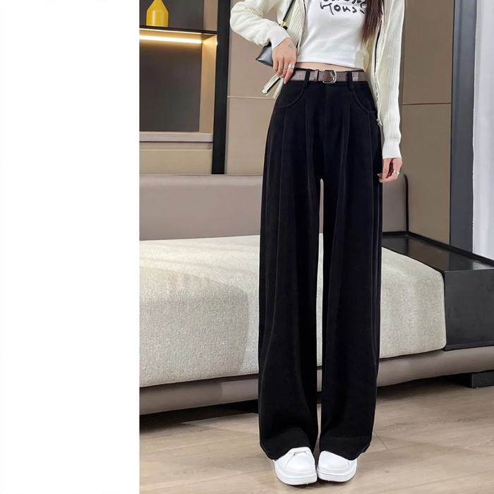 Cord pant with wide leg, high-waist, lined