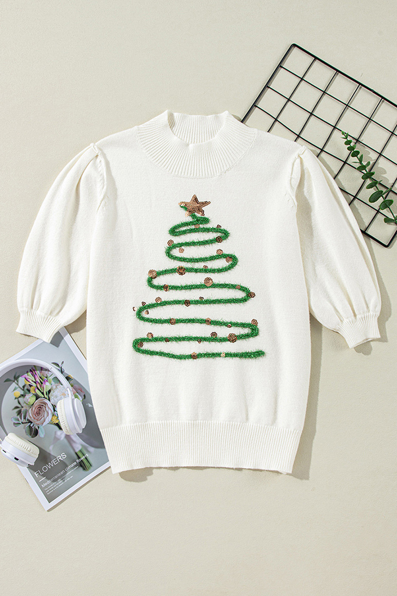 Mune | Casual Christmas Tree Sequin Patchwork Half Turtleneck Sweater