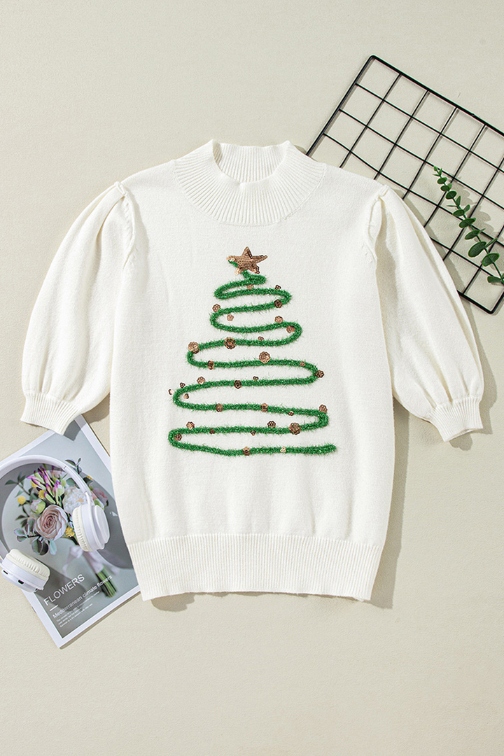 Mune | Casual Christmas Tree Sequin Patchwork Half Turtleneck Sweater