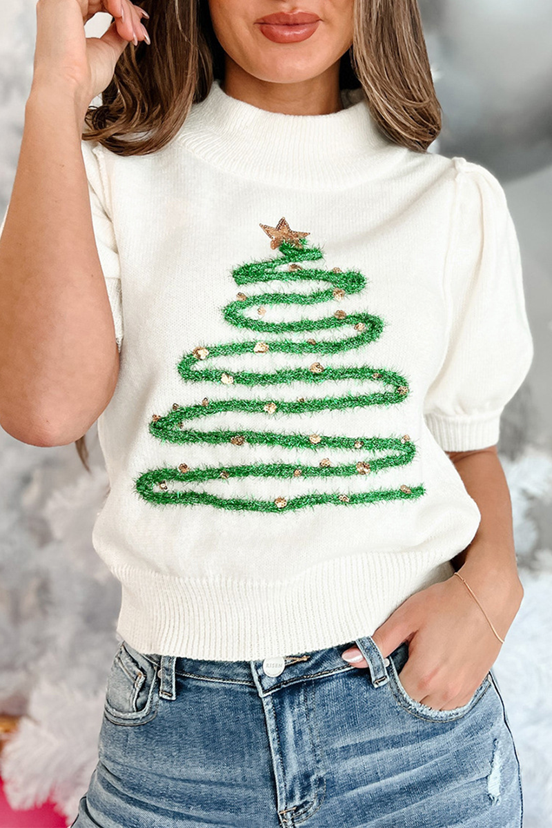 Mune | Casual Christmas Tree Sequin Patchwork Half Turtleneck Sweater