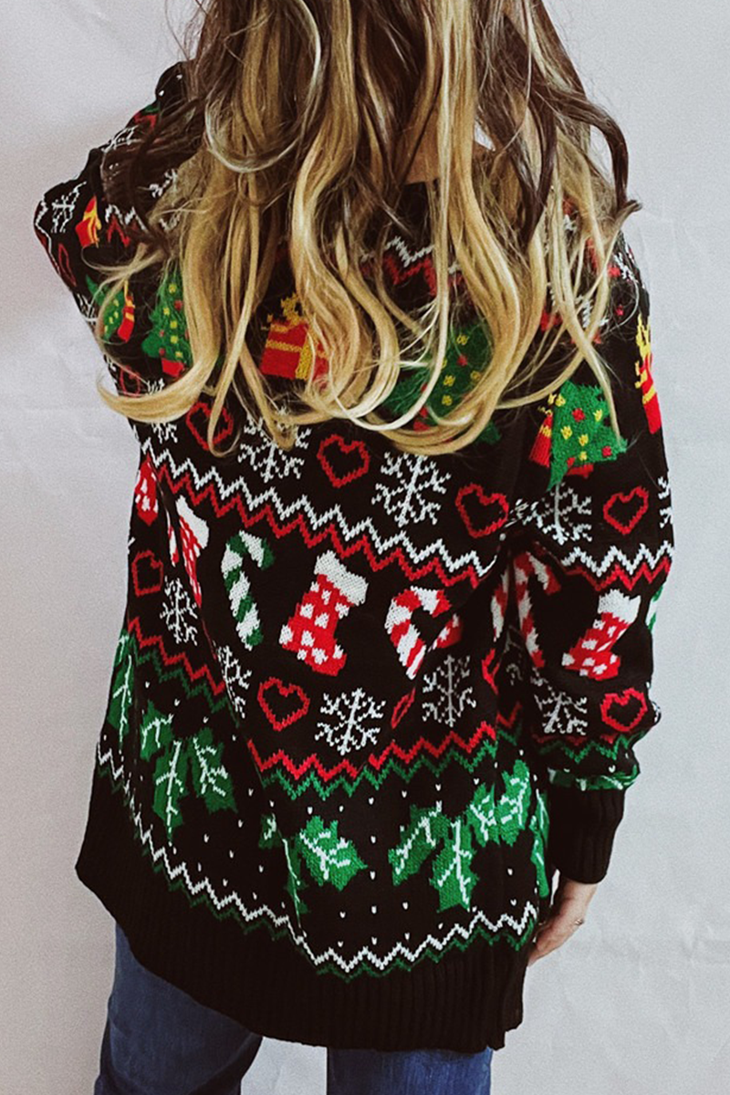 Mune | Casual Snowflake Christmas Tree Buttons Fabric Contrast V-Neck Outerwear