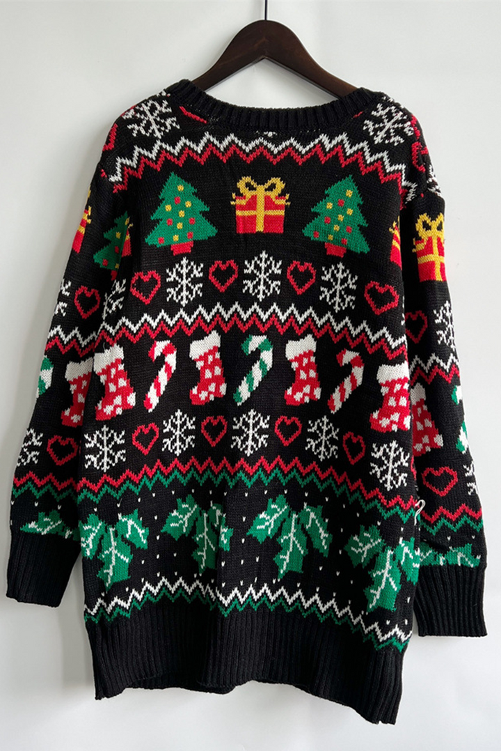 Mune | Casual Snowflake Christmas Tree Buttons Fabric Contrast V-Neck Outerwear
