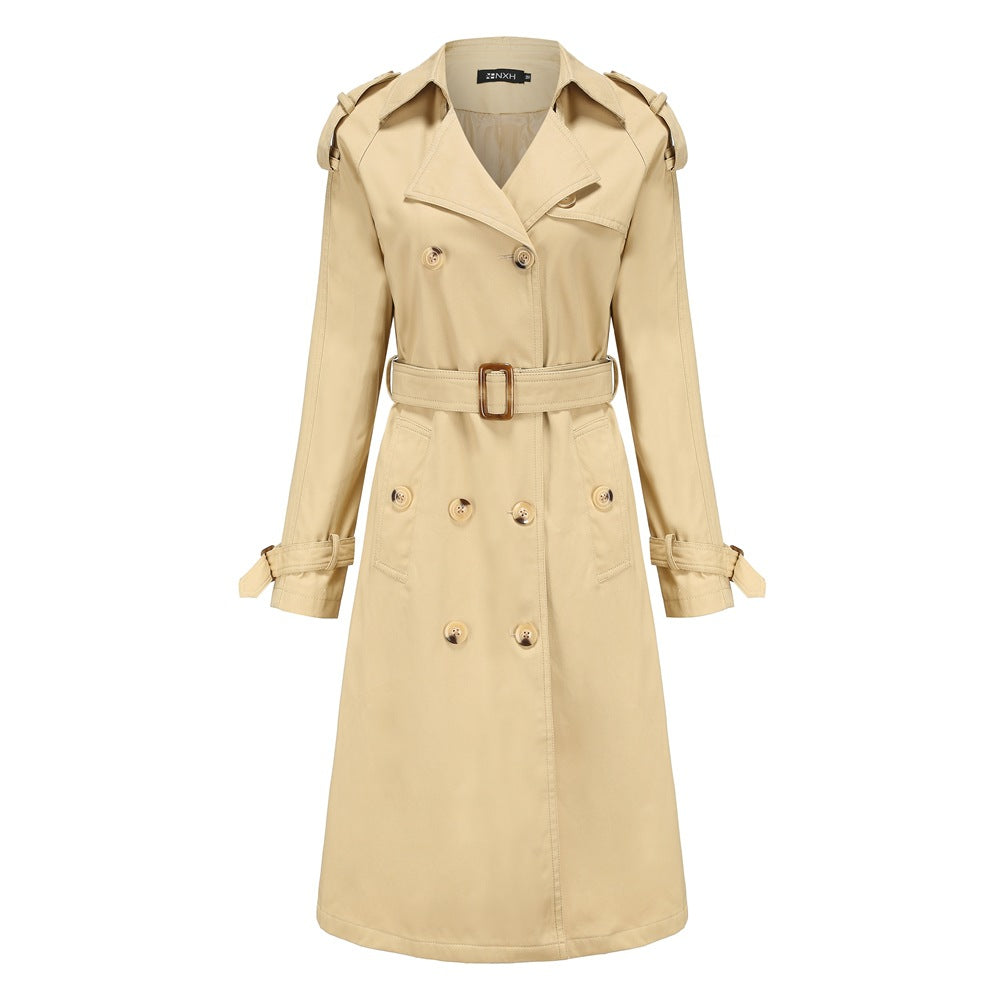 Women's nan trench coat with double-breasted button placket, waist belt and shoulder tabs Mune Fashion