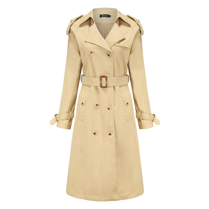 Women's nan trench coat with double-breasted button placket, waist belt and shoulder tabs Mune Fashion
