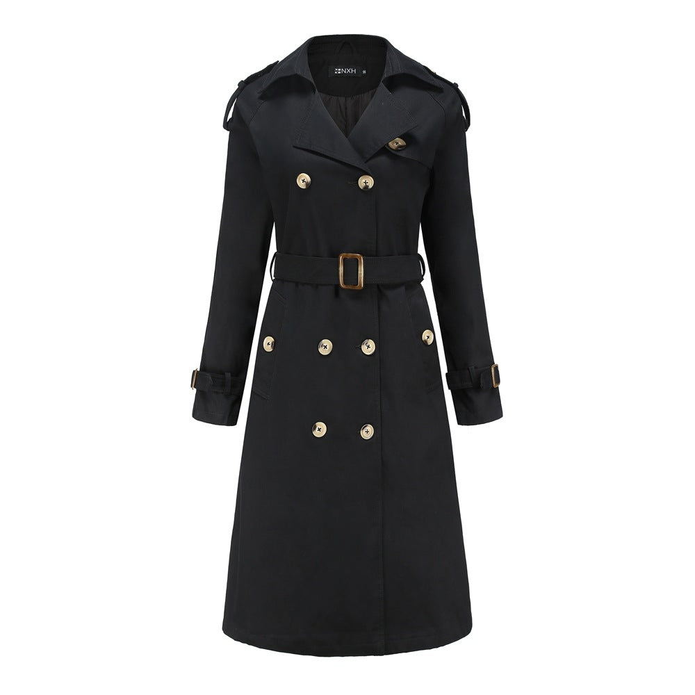 Women's nan trench coat with double-breasted button placket, waist belt and shoulder tabs Mune Fashion