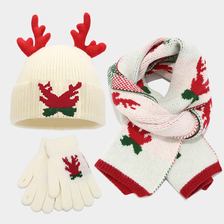 Mune | Christmas Reindeer Antlers Scarf Hat Gloves Three-Piece Set (3 Colors)