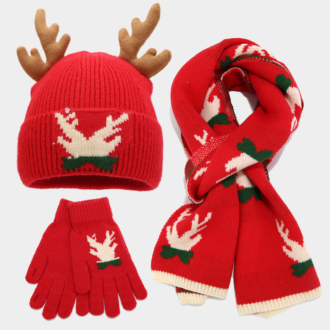 Mune | Christmas Reindeer Antlers Scarf Hat Gloves Three-Piece Set (3 Colors)