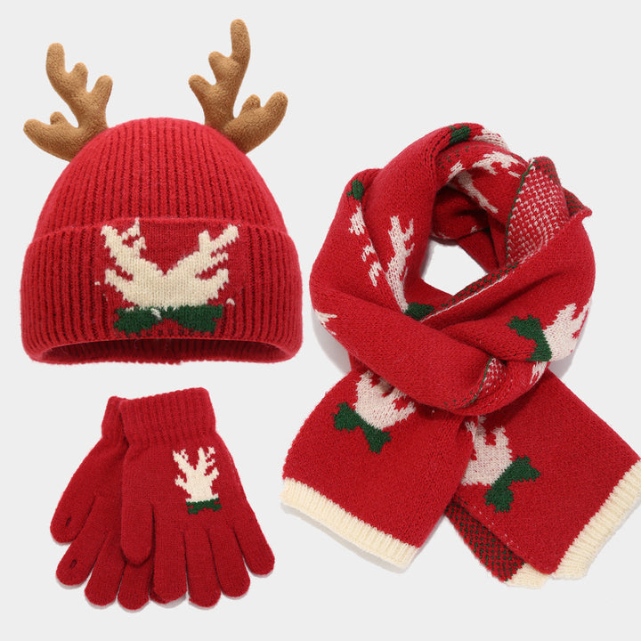 Mune | Christmas Reindeer Antlers Scarf Hat Gloves Three-Piece Set (3 Colors)