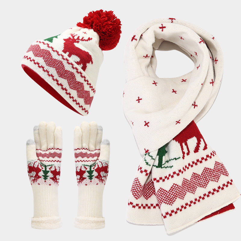 Mune | Christmas Reindeer Pattern Hat Scarf Gloves Set (6 Colors)