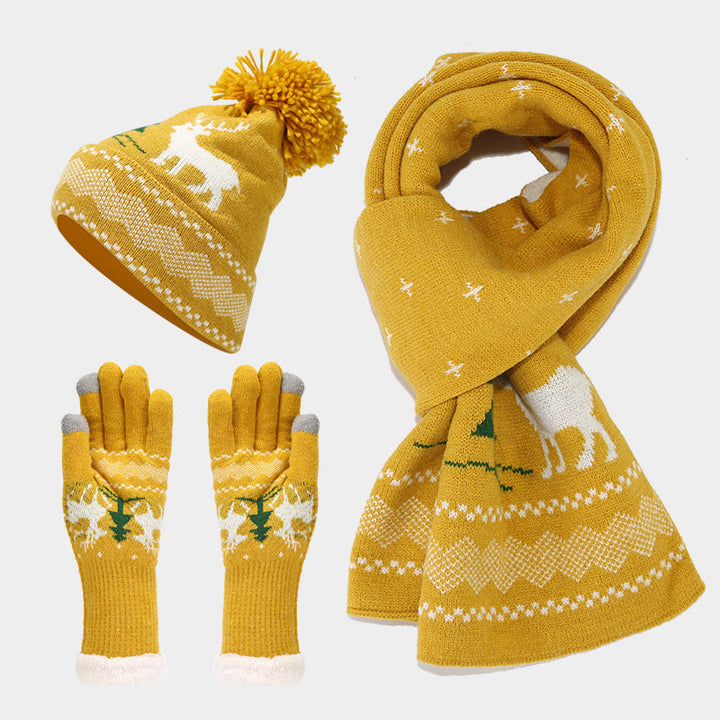 Mune | Christmas Reindeer Pattern Hat Scarf Gloves Set (6 Colors)