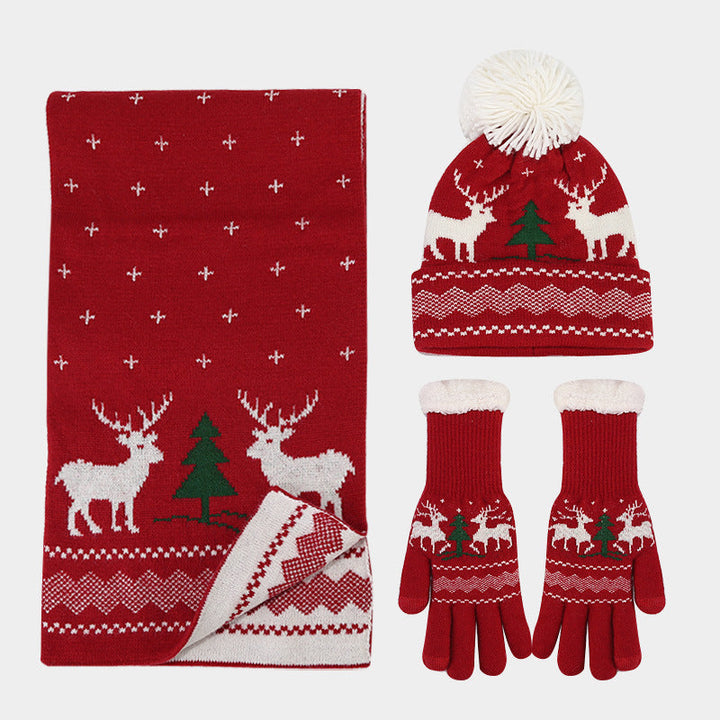 Mune | Christmas Reindeer Pattern Hat Scarf Gloves Set (6 Colors)