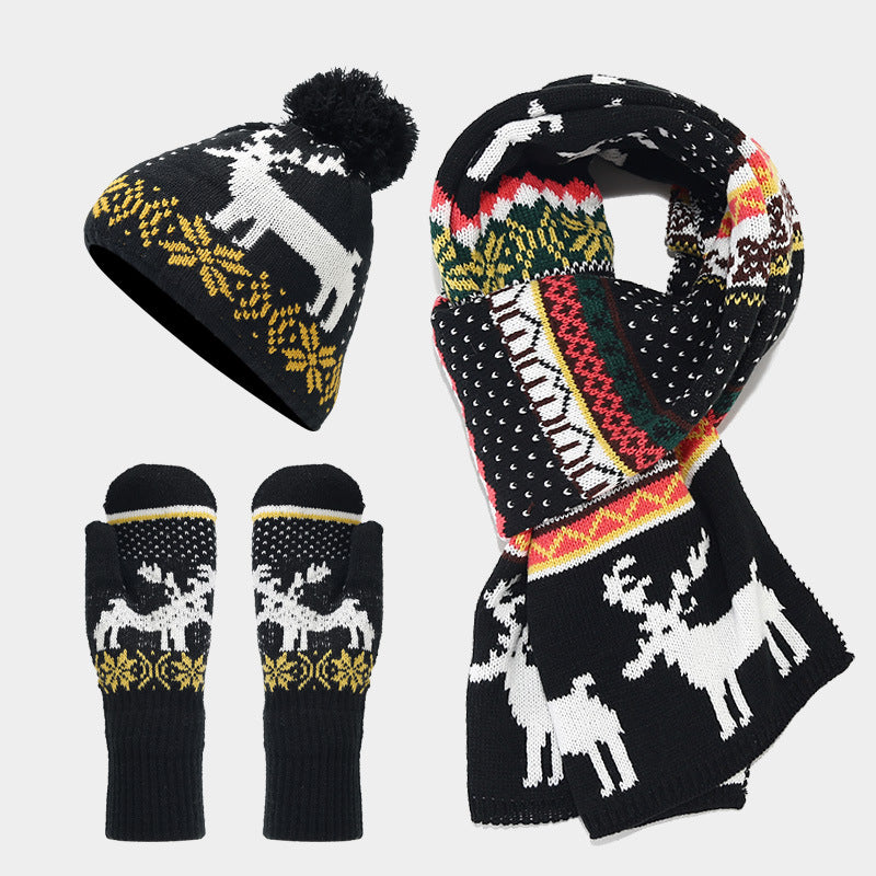 Mune | Christmas Reindeer Pattern Hat Scarf Gloves Set (6 Colors)