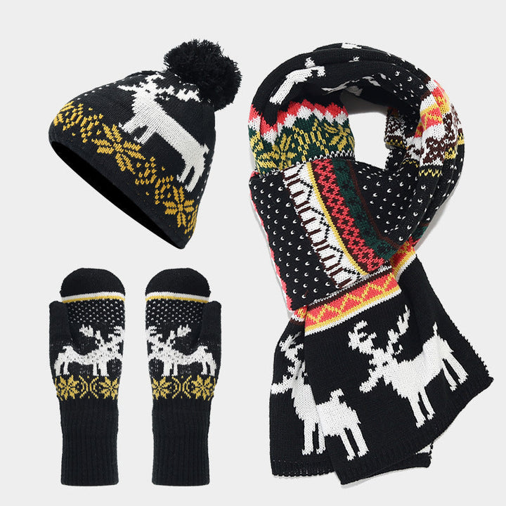 Mune | Christmas Reindeer Pattern Hat Scarf Gloves Set (6 Colors)