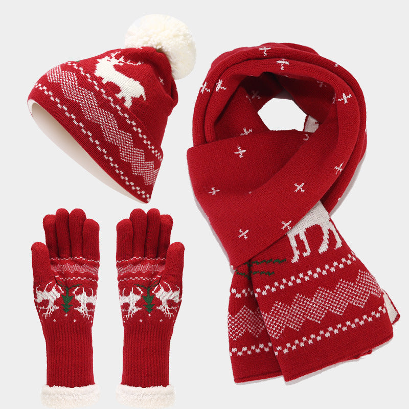 Mune | Christmas Reindeer Pattern Hat Scarf Gloves Set (6 Colors)