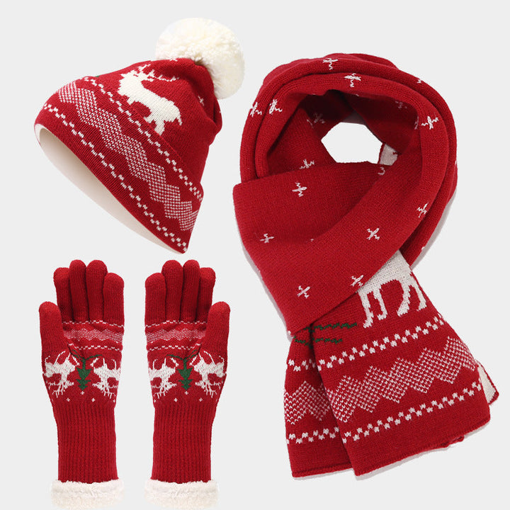 Mune | Christmas Reindeer Pattern Hat Scarf Gloves Set (6 Colors)