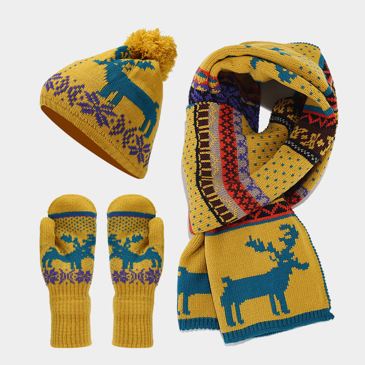 Mune | Christmas Reindeer Pattern Hat Scarf Gloves Set (6 Colors)