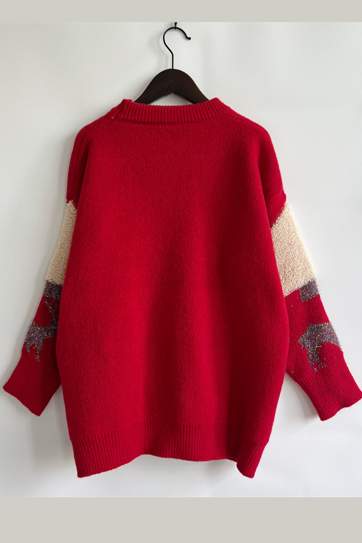 Mune | Casual Christmas Tree Sequin Patch Round Neck Sweater
