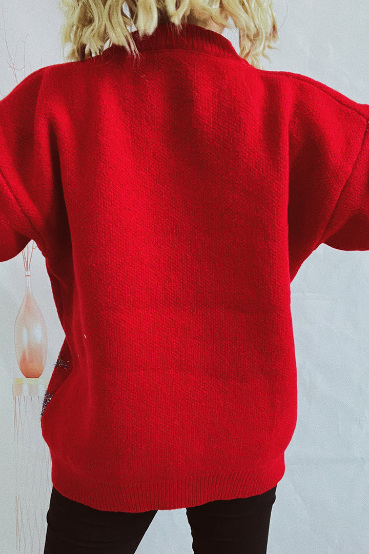 Mune | Casual Christmas Tree Sequin Patch Round Neck Sweater