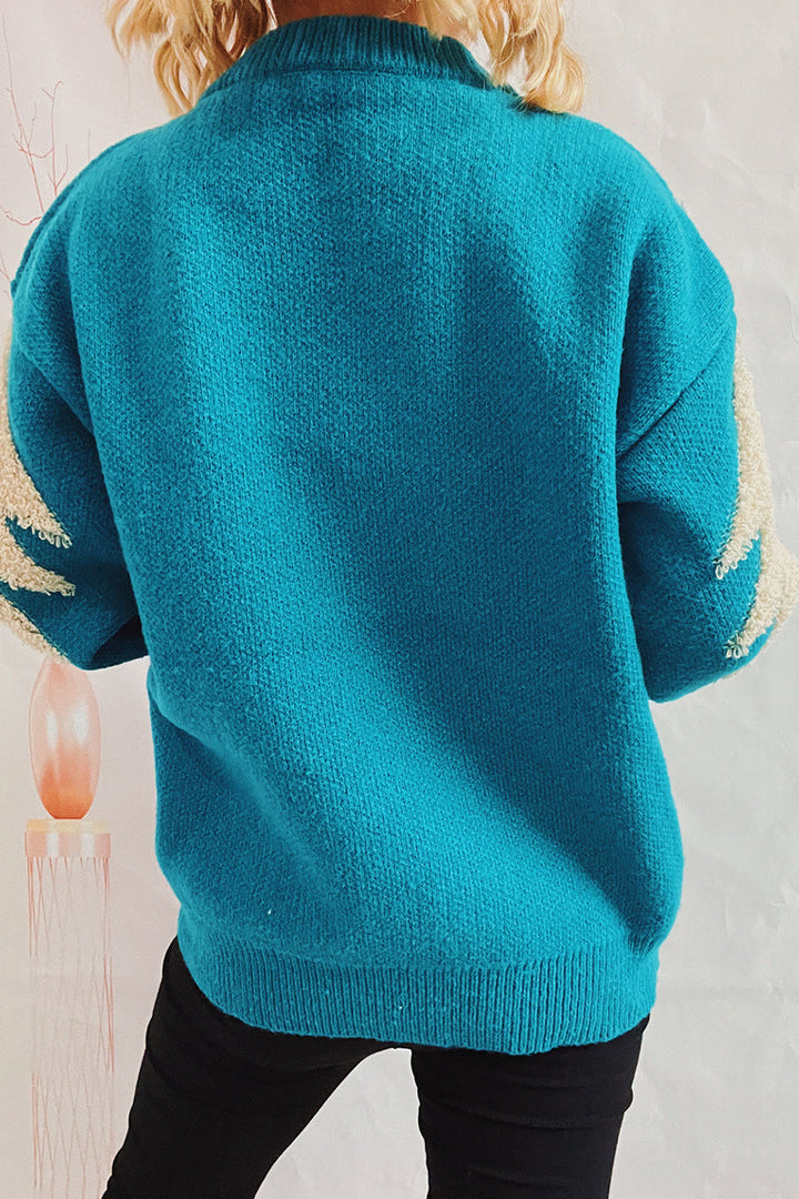 Mune | Casual Christmas Tree Sequin Patch Round Neck Sweater