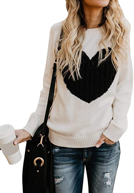 Ladies' knitted sweater with heart application, ribbed cuffs, and casual fit Mune Fashion