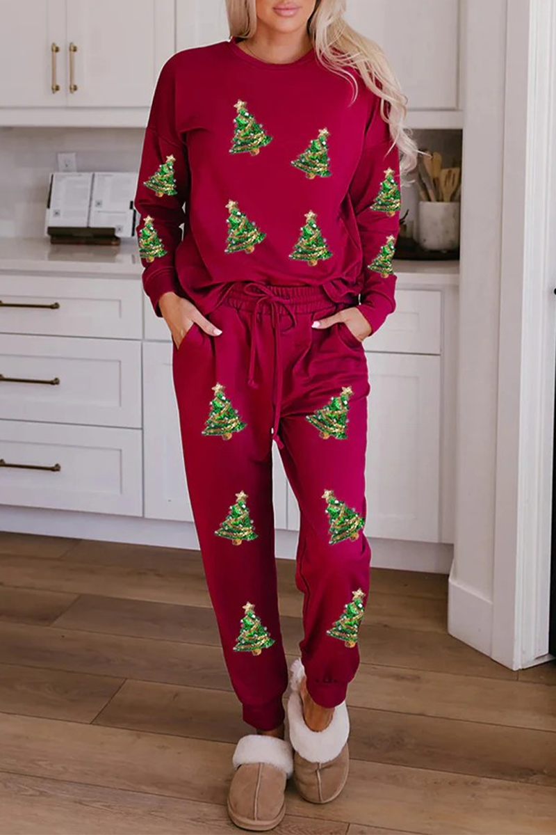 Mune | Casual Party Santa Christmas Tree Candy Sequins Lace O-Neck Long Sleeve Two Pieces (3 Colors)