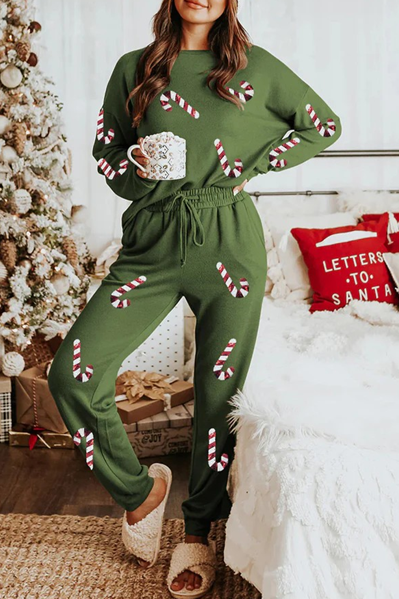 Mune | Casual Party Santa Christmas Tree Candy Sequins Lace O-Neck Long Sleeve Two Pieces (3 Colors)