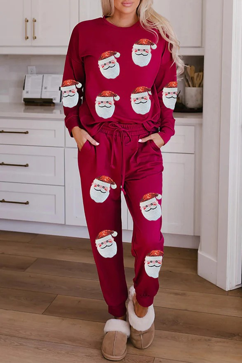 Mune | Casual Party Santa Christmas Tree Candy Sequins Lace O-Neck Long Sleeve Two Pieces (3 Colors)